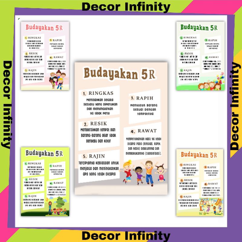 Poster Dinding BUDAYAKAN 5R Poster sekolah edukasi belajar anak