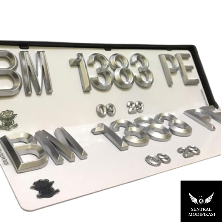 Plat Nomor Mobil Timbul Akrilik Lancip Segilima Chrome Doff
