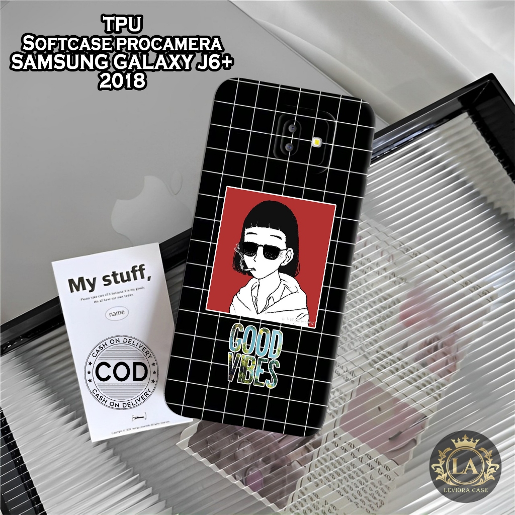 Case Samsung J6+ 2018 - Leviora Case - Fashion Case Hitam - Softcase Samsung J6+ 2018 - Case Pro Cam