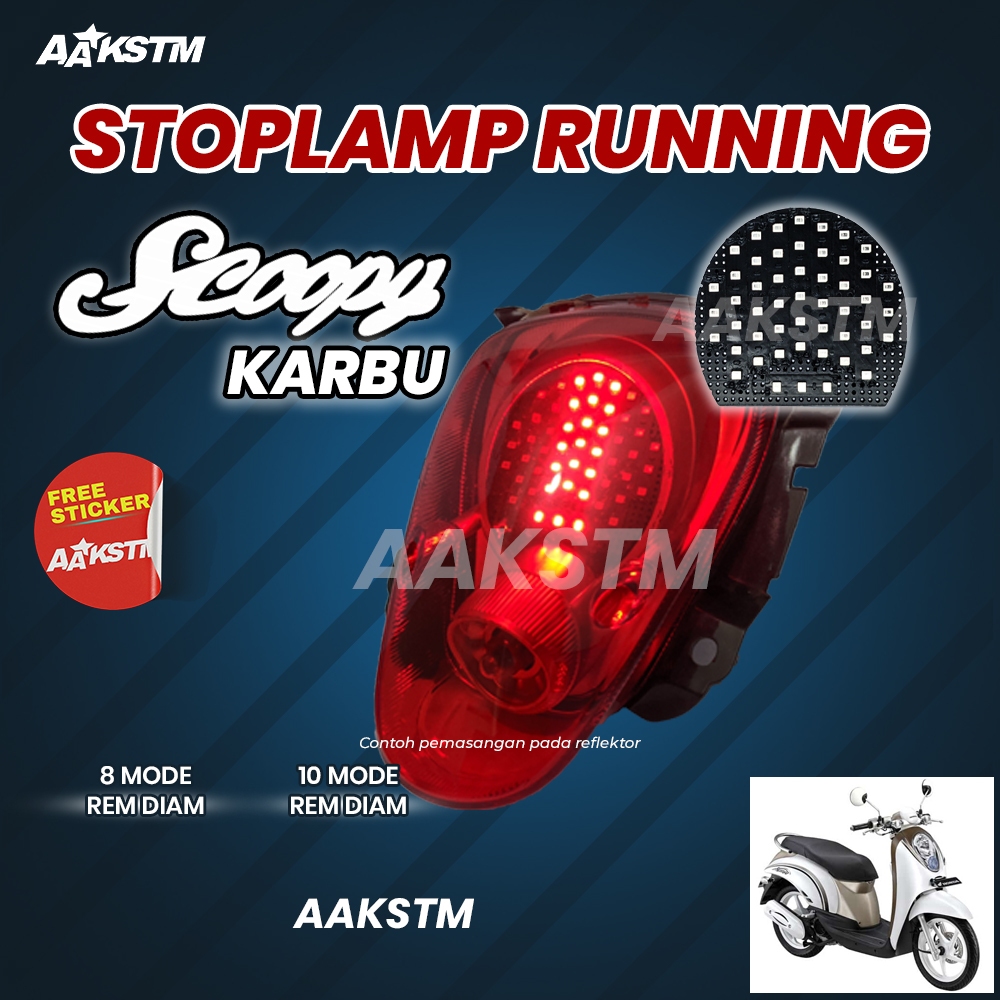 STOPLAMP RUNNING LED/STOPLAMP SCOOPY KARBU LAMPU REM 8 & 10 MODE VARIASI MOTOR AA KASTEM