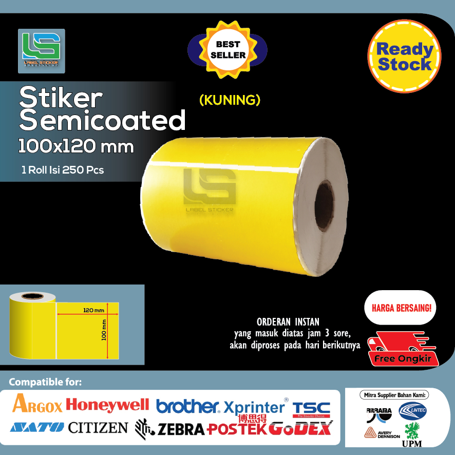 

LABEL BARCODE SEMICOATED 100X120 MM STICKER LABEL SEMICOATED 100X120 MM WARNA ISI 250 PCS