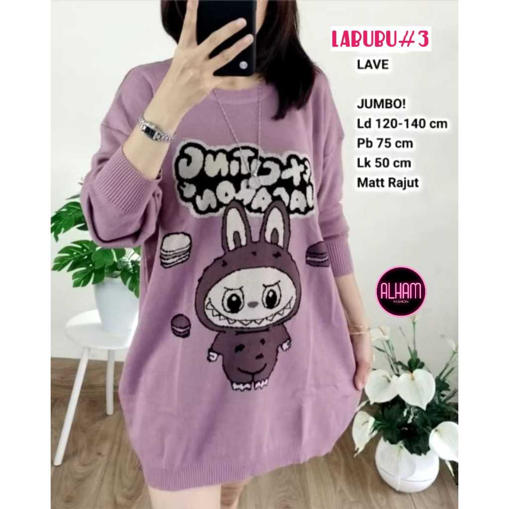 Labubu #3 Top Alham Baju Atasan Blouse Rajut Wanita Super Jumbo Ld 120 - 140 XXXXL Knit Import Overs