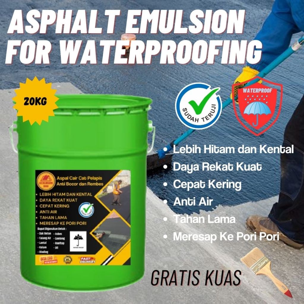 Asphalt Emulsion Premium 20kg Cat Pelapis Dak Talang Air Genteng Asbes Tembok Anti Air Tahan Cuaca M