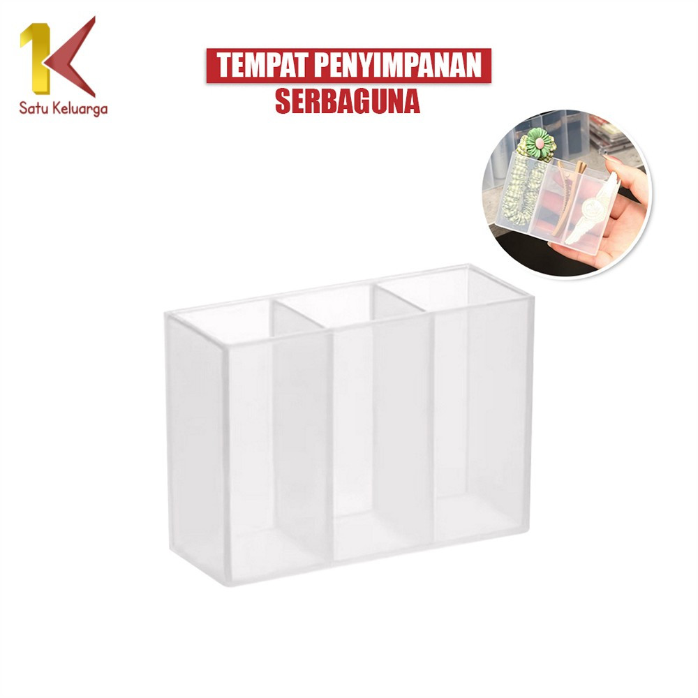 Satu Keluarga Kotak Penyimpanan Lipstik 3 Sekat C1157 Rak Dinding Tempat Brush Transparan Serbaguna