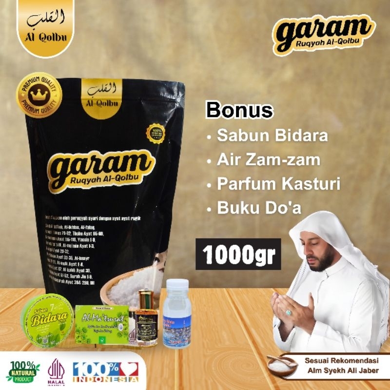 

AL QOLBU GARAM RUQYAH 1000GR | Bonus Sabun Bidara, Air Zam-Zam, Parfum Kasturi & Buku Do'a
