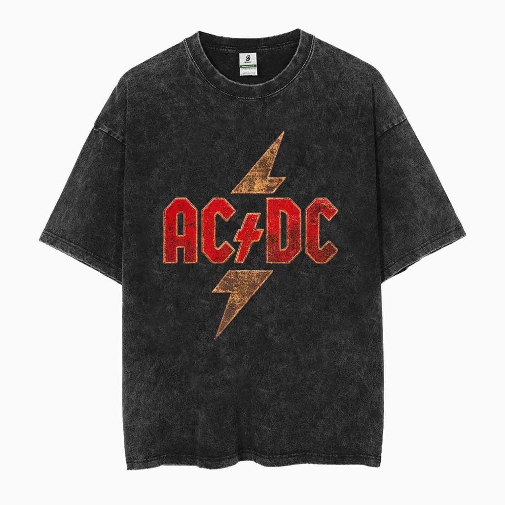Kaos Acdc Logo Style Vintage Oversized Washed Tee