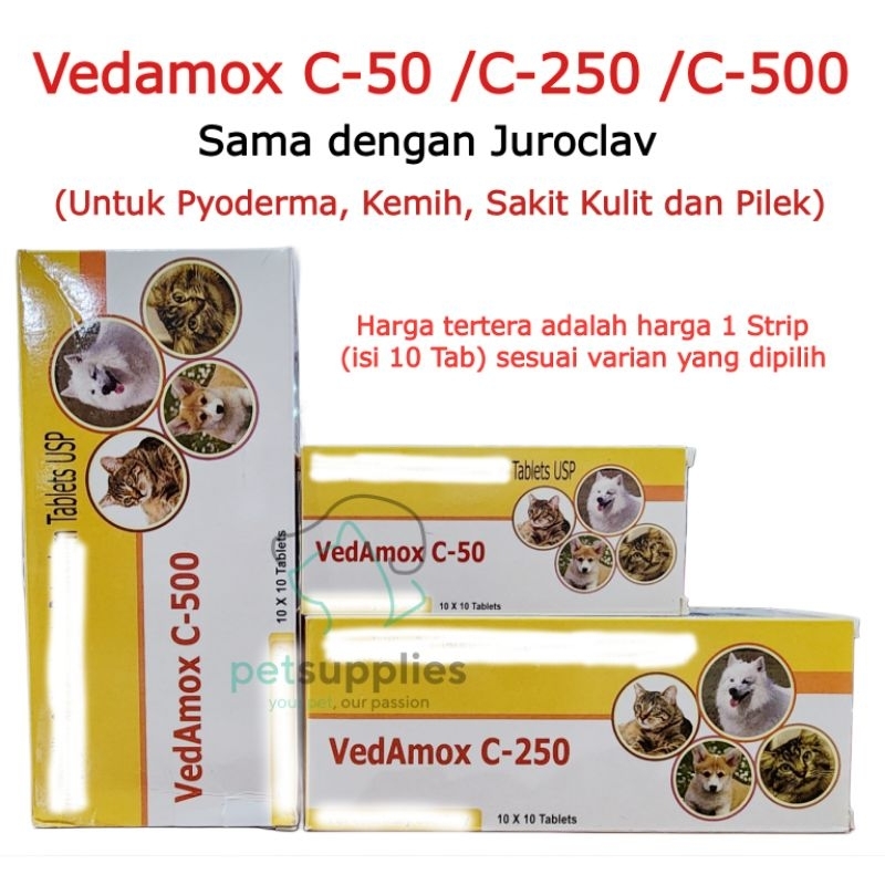 Vedamox C Obat Anjing Kucing untuk Infeksi kulit Pyoderma Radang Gusi Pilek - Harga 1 Strip