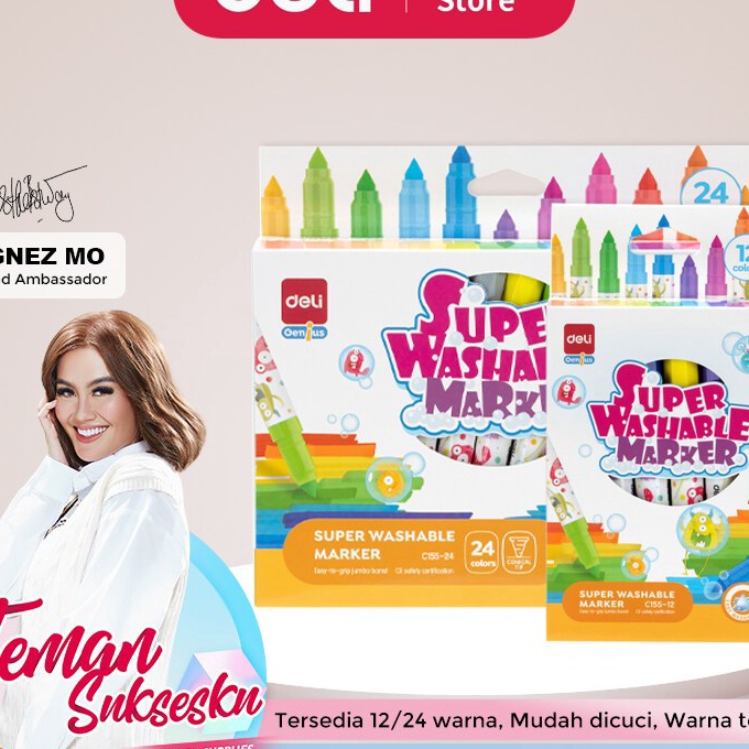 

Khusus Deli Washable Marker Spidol Warna Anak 12 24 Warna Mudah dicuci Tersertifikasi Aman EC155