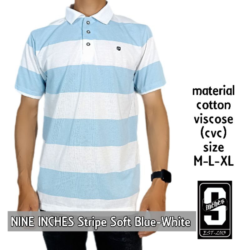 Baju Kaos Berkerah Polo Shirt Pria Salur Original 9 Nine Inches Cotton Casual Belang Garis Stripe