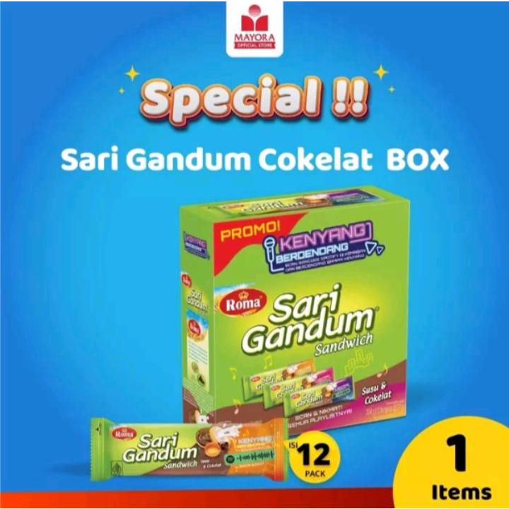 

Roma Sari Gandum Sandwich Susu Cokelat | Isi 12 Pack @ 27 Gr | Mayora