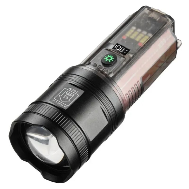 Senter X39 LED Laser Zoom In Out Transparan Solar Panel 7 Mode