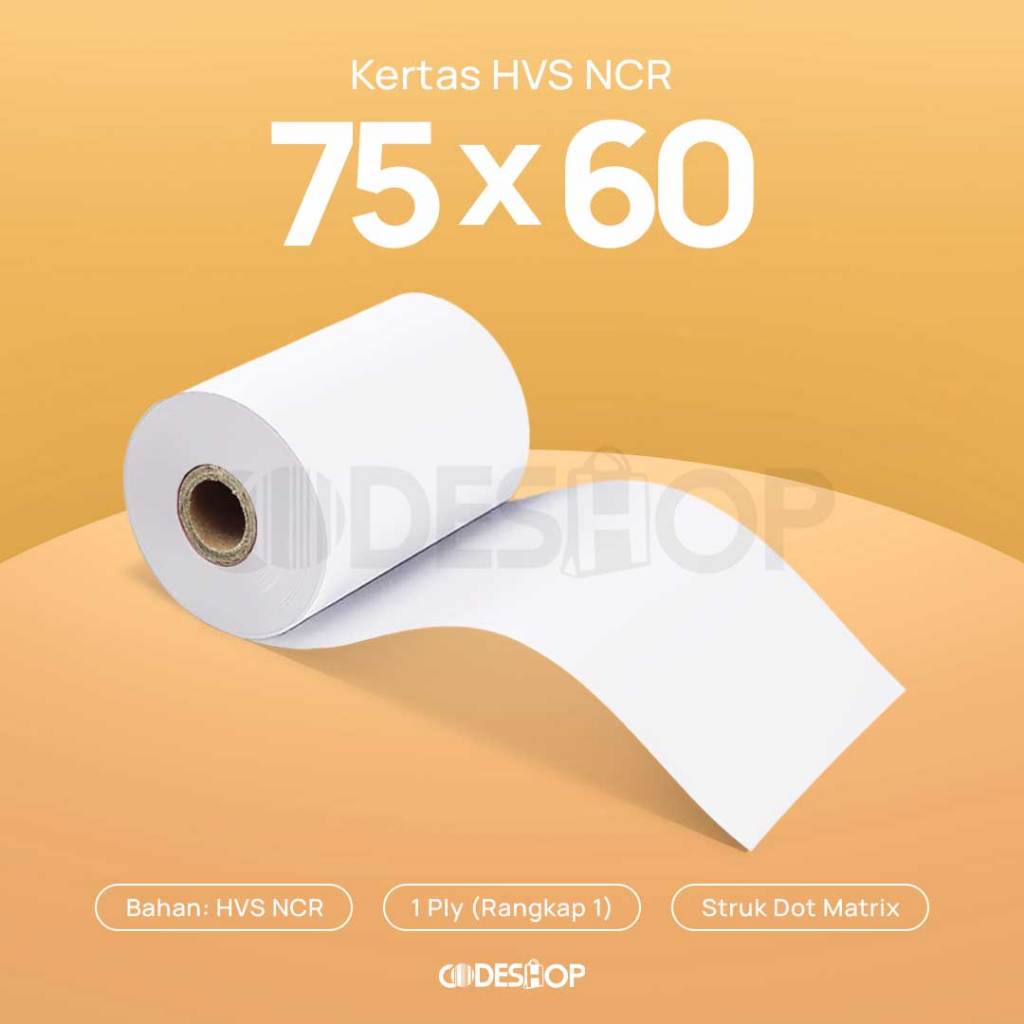 

Kertas NCR 75x60 mm 1 ply Codeshop Roll Struk Kasir Continuous Printer Dot Matrix