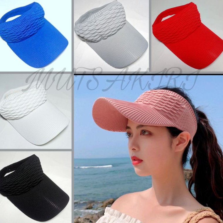 Get Voucher Topi Golf Wanita Topi Bolong Tengah Kain Rajut Polos Impor Model Korea Topi Senam Wanita