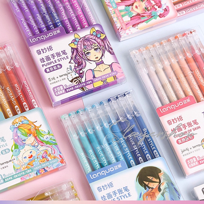 

KP8 9 colors gel pen set drawing pulpen warna warni lucu aesthetic morandi pastel retro color journal marker pen alat tulis