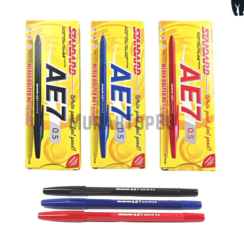 

Grosir Pulpen Standard AE7 Ballpoint Bolpen Pen Hitam Biru Merah 1 BOX isi 12 PCS