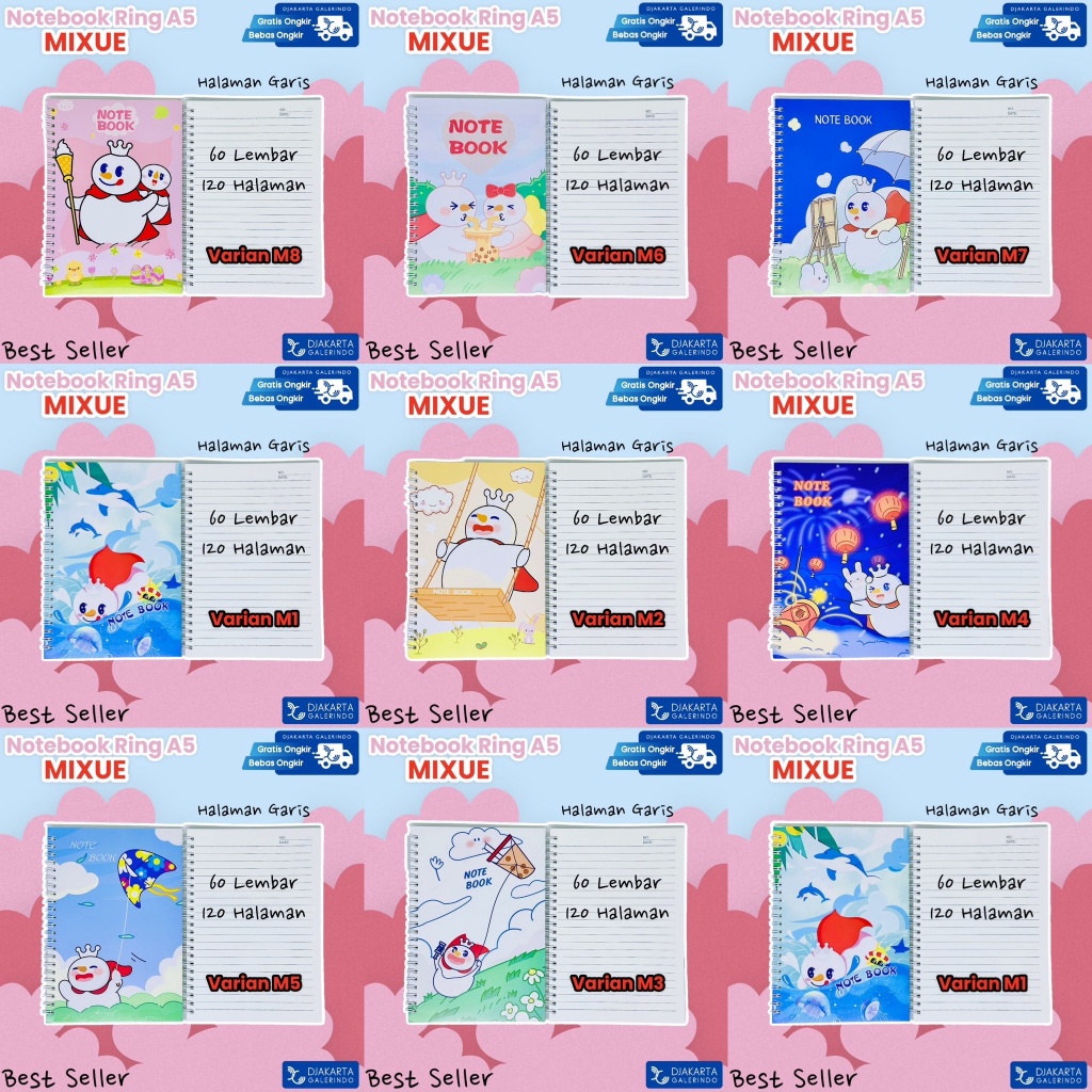 

Harga Hemat Buku Tulis MIXUE Ring A5 isi 6 lembar Premium kertas garis lurus tebal A119
