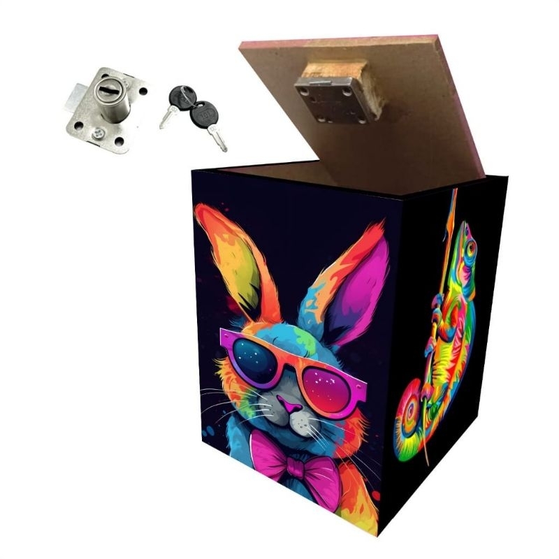 celengan gembok bentuk kotak karakter lucu kucing celengan stiker variasi ukuran jumbo