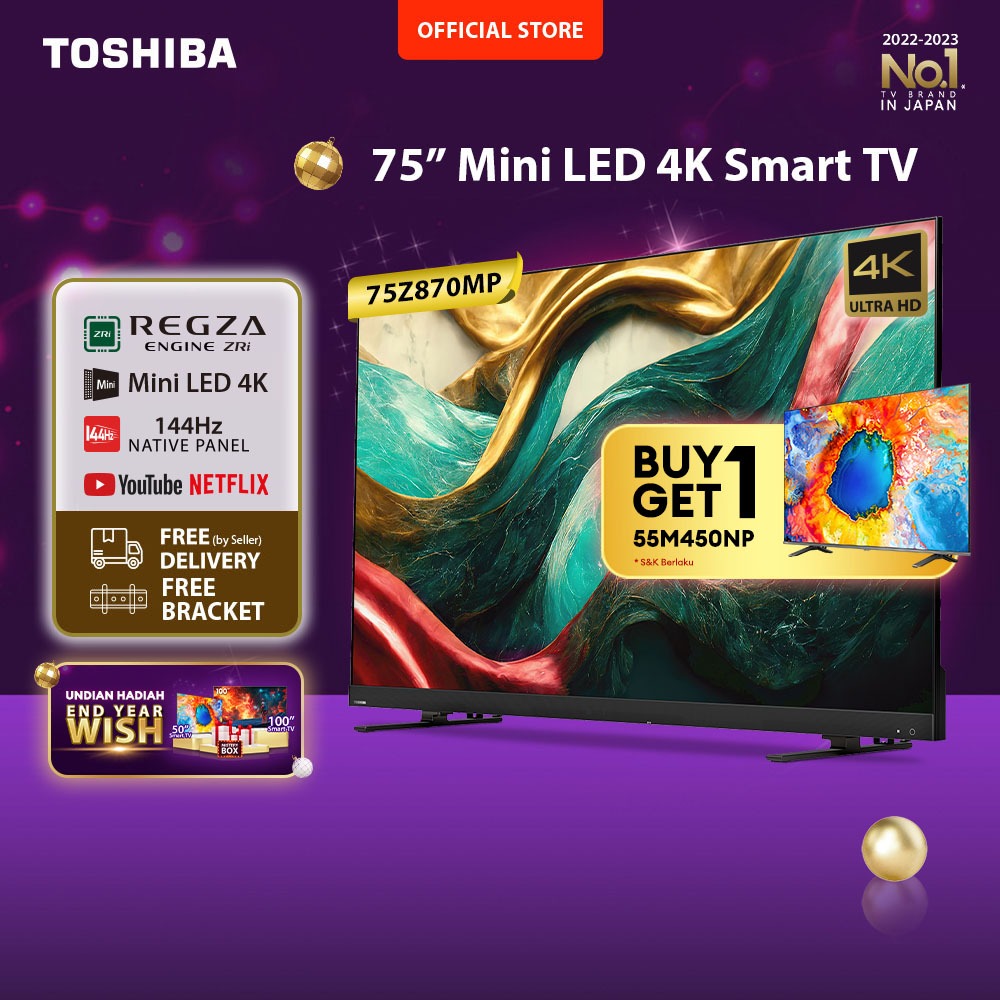 [FREE ONGKIR JABODETABEK] [FREE BRACKET] Toshiba FLAGSHIP TV 75" MINI LED 144Hz 4K UHD Smart TV - Do