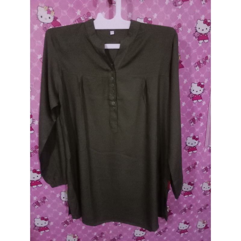 BLOUSE WARNA ARMY POLOS-BLUS RAYON-BLUS KEKINIAN-ATASAN JUMBO-PAKAIAN WANITA