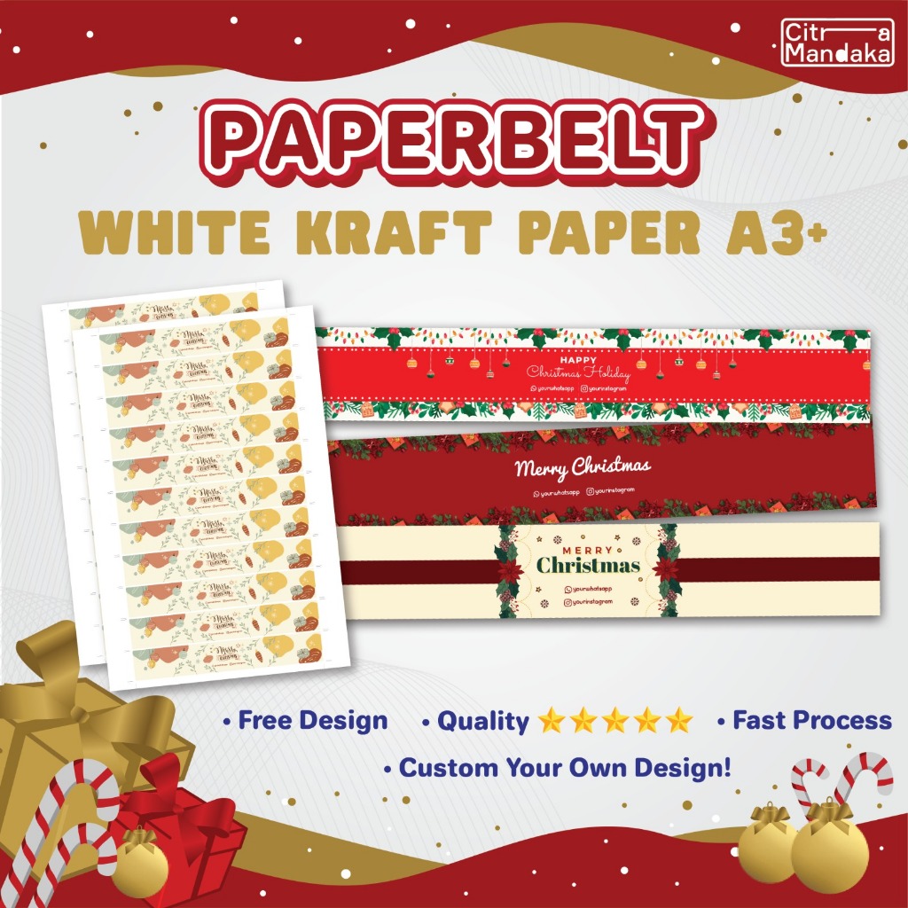 

Paper Belt Natal Christmas Custom White Kraft Premium A3 | Packaging Sleeve Free Design | Label Hampers Natal Packaging | Paper Sleeve | Label Brand Produk Segel Box