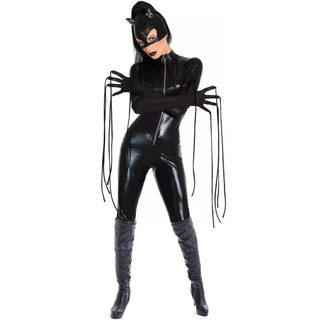 Sexy patent leather outfit, vampire demon Batman outfit, patent leather jumpsuit, Halloween costume