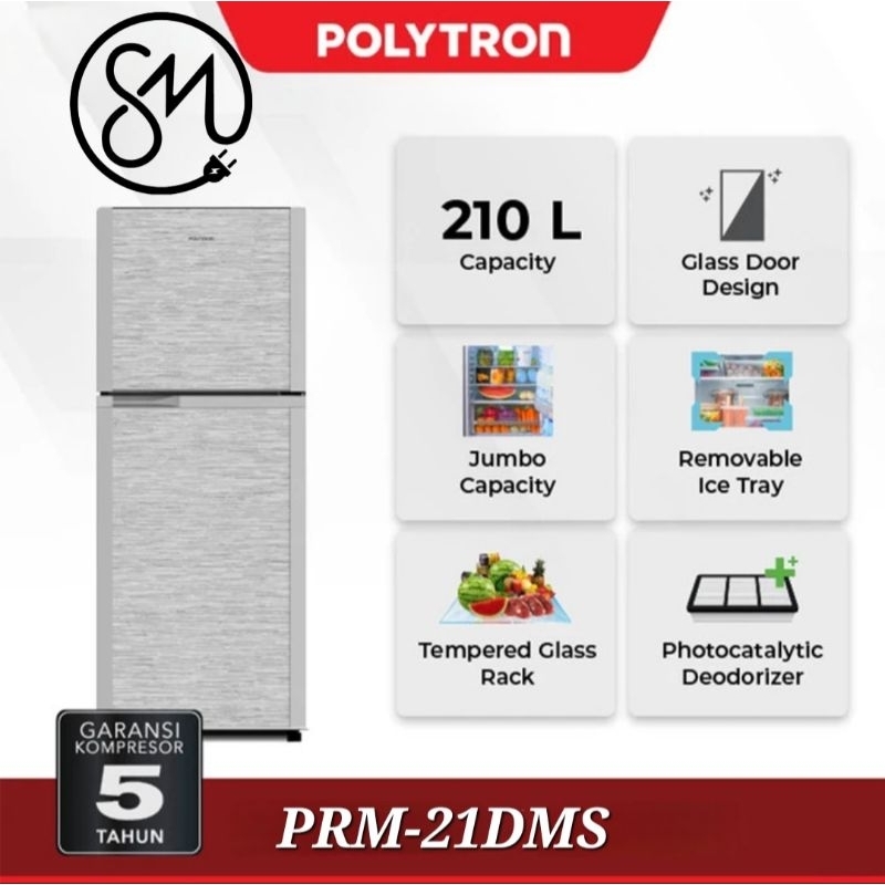 Kulkas Polytron 2 pintu PRM-21DMS PRM21DMS 210 Liter Belleza