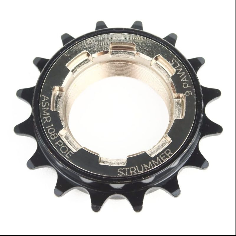 Freewheel Gir Gear Kriwil Strummer ASMR 108 POE 9 Pawl 16T 1 Speed Black Chrome Jangkrik Untuk Fixie