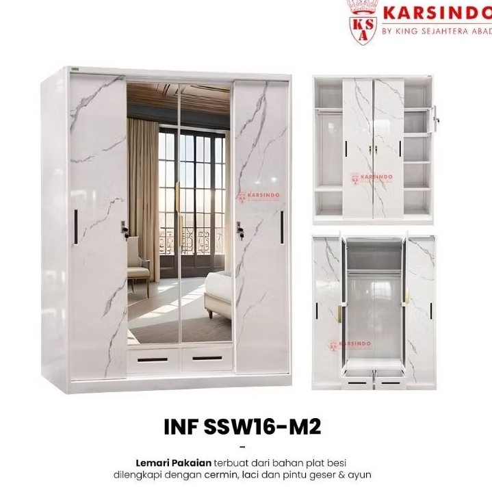 Lemari Pakaian Plat Besi 4 Pintu Sliding Swing SSW16 M2