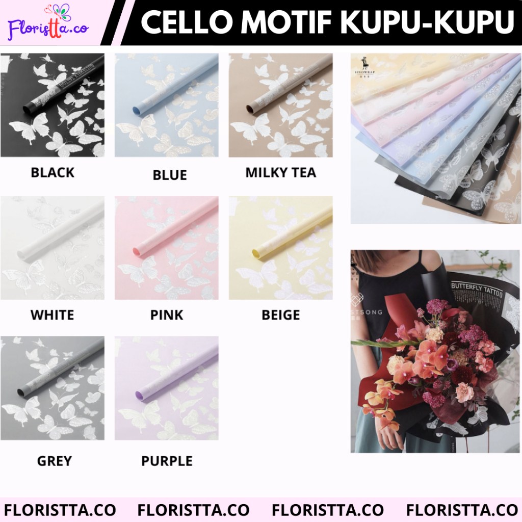 

(pack) CELLOPHANE BUTTERFLY MOTIF KUPU KUPU WRAPPING PAPER 20 lembar