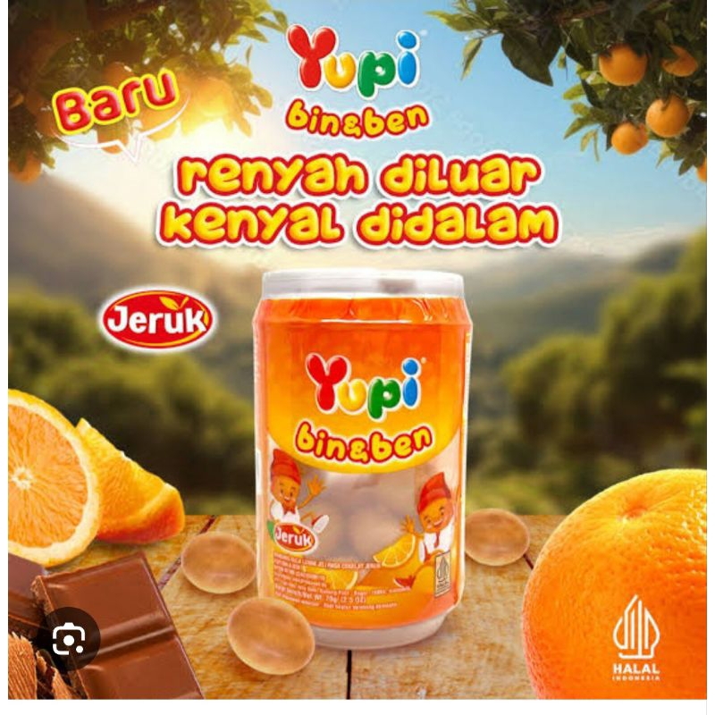 

Yupi bin and ben botol / yupi 70 gram / yupi jeruk