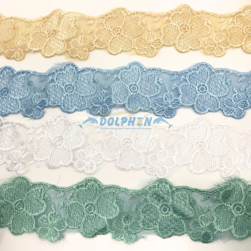 [Meteran-14] Renda Kaca PREMIUM LCOG57 Kombinasi Bunga Besar Kecil Hiasan Baju Wanita Craft