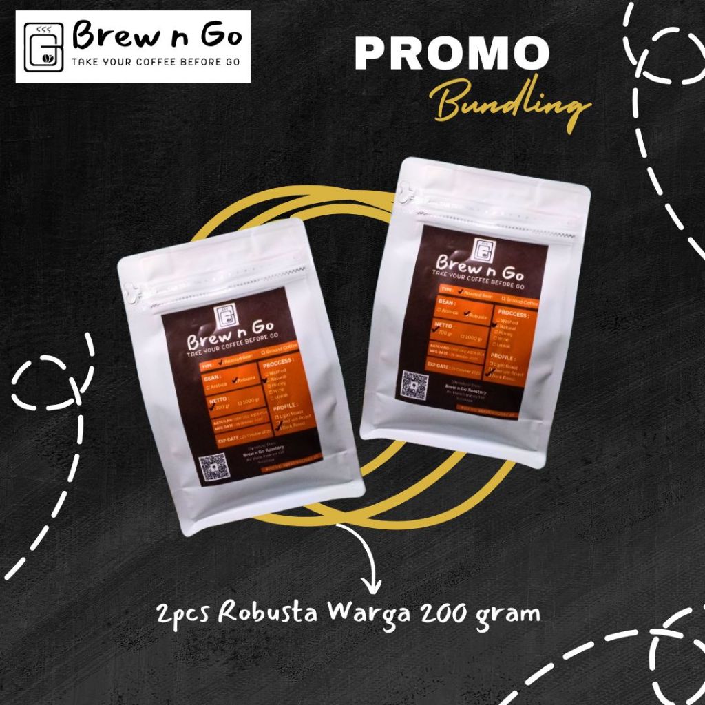 

Paket Bundling - 2pcs Kopi Robusta Warga 200gram - Brew n Go - Kopi Robusta Temanggung - Roasted Coffee