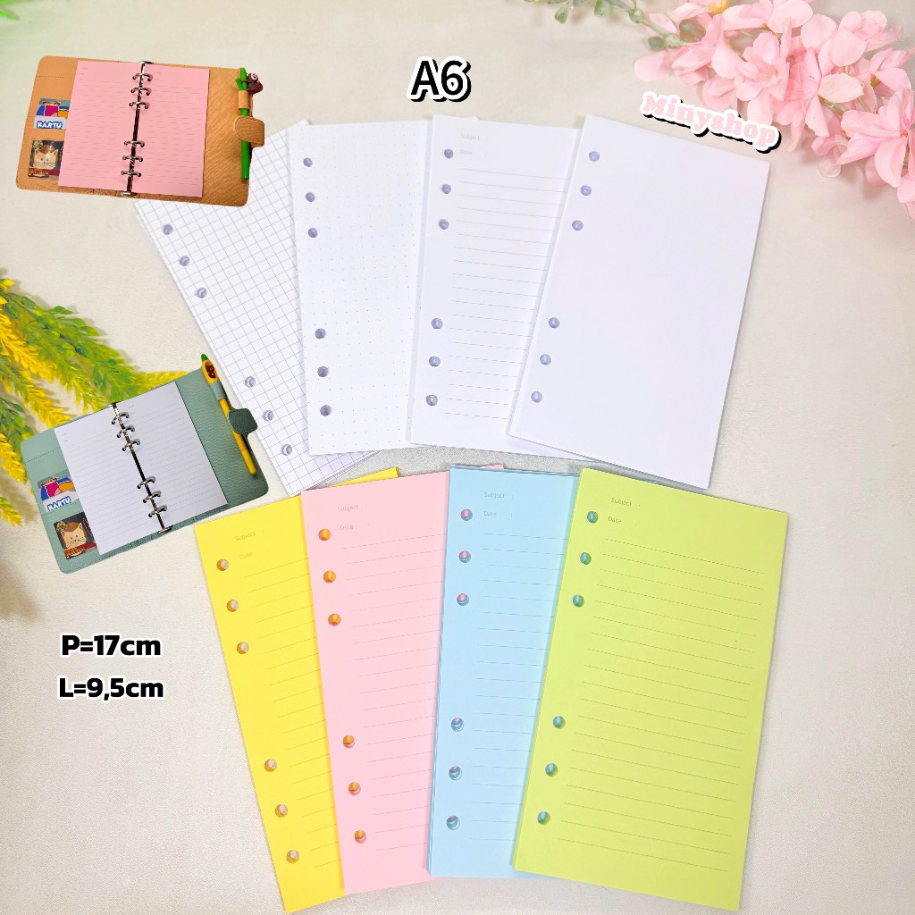 

Loose Leaf A6 6 Ring Isi Kertas Binder Kertas File Reffil Isi Ulang Kertas Garis Grid Plain Dotted