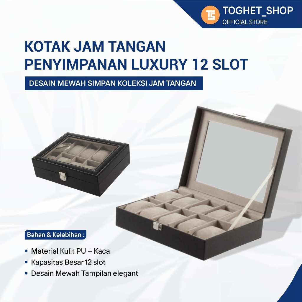 Kotak Jam Tangan Luxury 12 Slot Kotak Penyimpanan Jam Tangan Desain Mewah Simpan Koleksi Jam Tangan