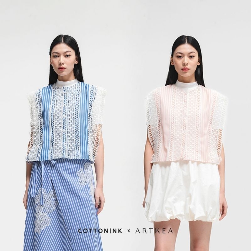 Pink & Navy Lace Nerida Vest Cottonink x Artkea