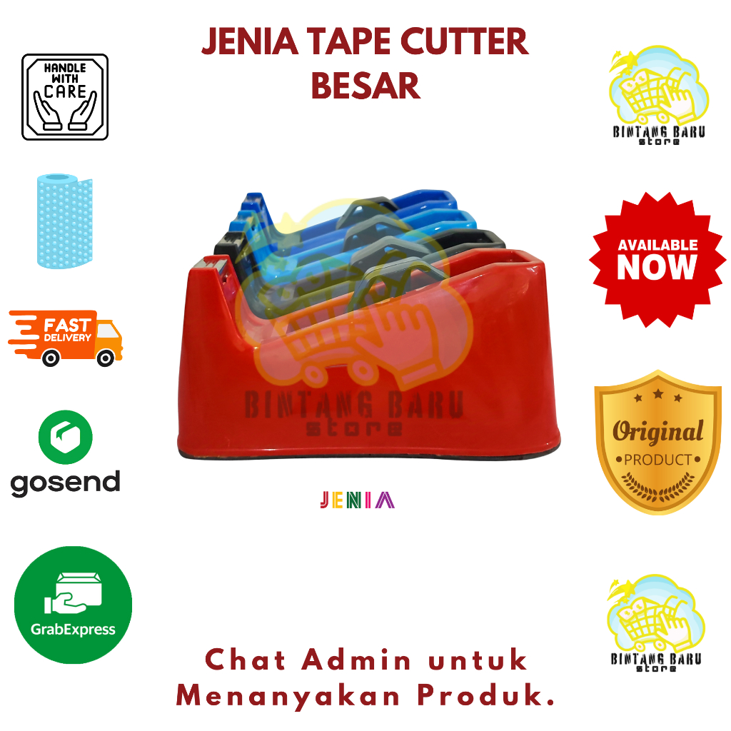 

[HARGA 1 LUSIN] JENIA - TAPE CUTTER BESAR - 4 VARIASI WARNA