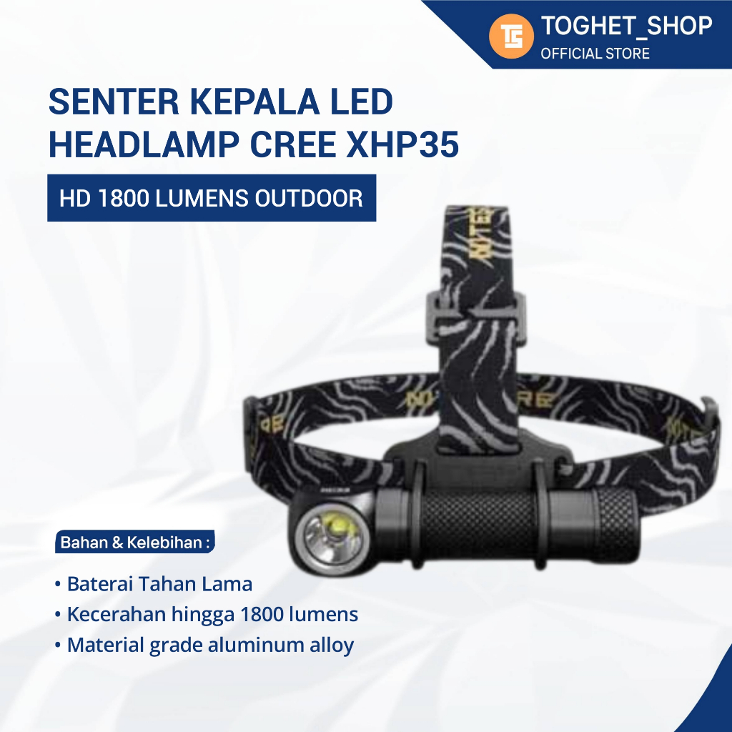 Senter Kepala LED Headlamp Senter LED CREE XHP35 HD 1800 Lumens Senter Helm Outdoor Camping Hiking