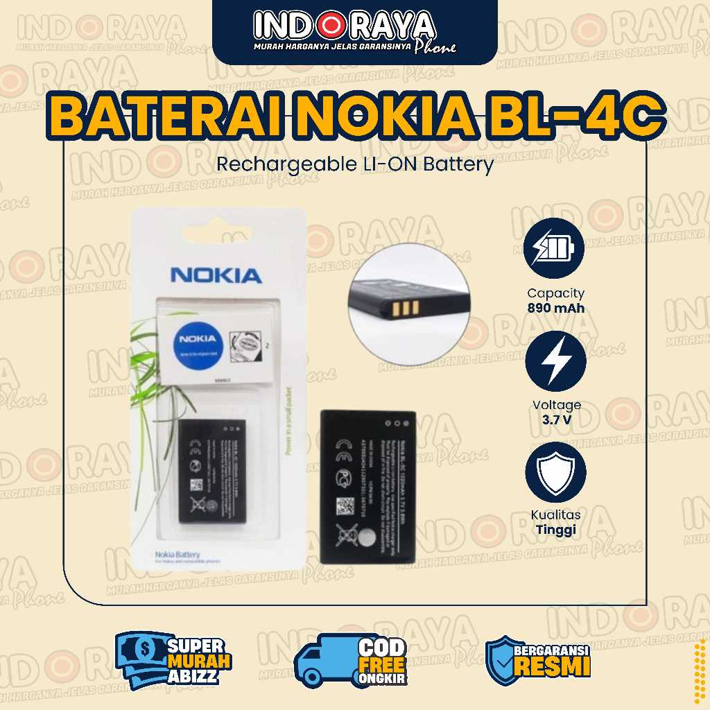Baterai Nokia BL-4C LI-ION Capacity 890 mAh Battery Batrai HP Jadul Middle | Original
