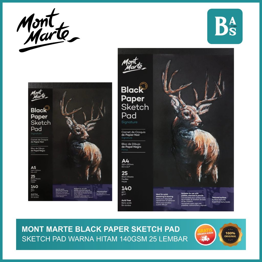 

MONT MARTE - Black Paper Sketch Pad 140gsm 25 Lembar | Buku Sketsa | Kertas Hitam | Peralatan Menggambar dan Melukis Terlengkap dari Bali Art Supplies