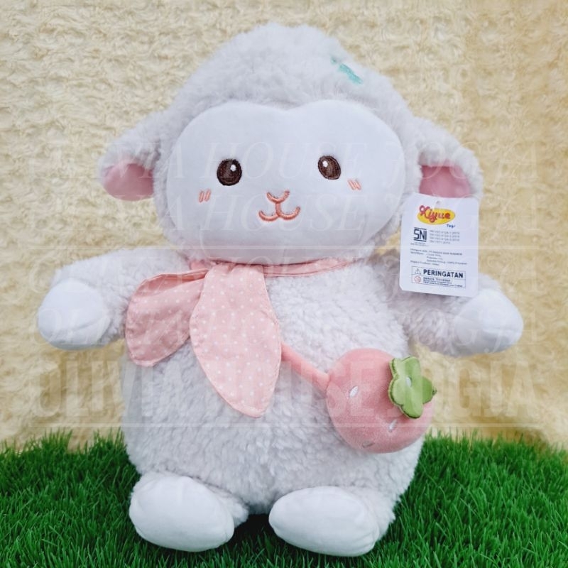 Boneka Domba Syall Pink Boneka Kambing Tas Strawberry Boneka Domba Putih Chubby