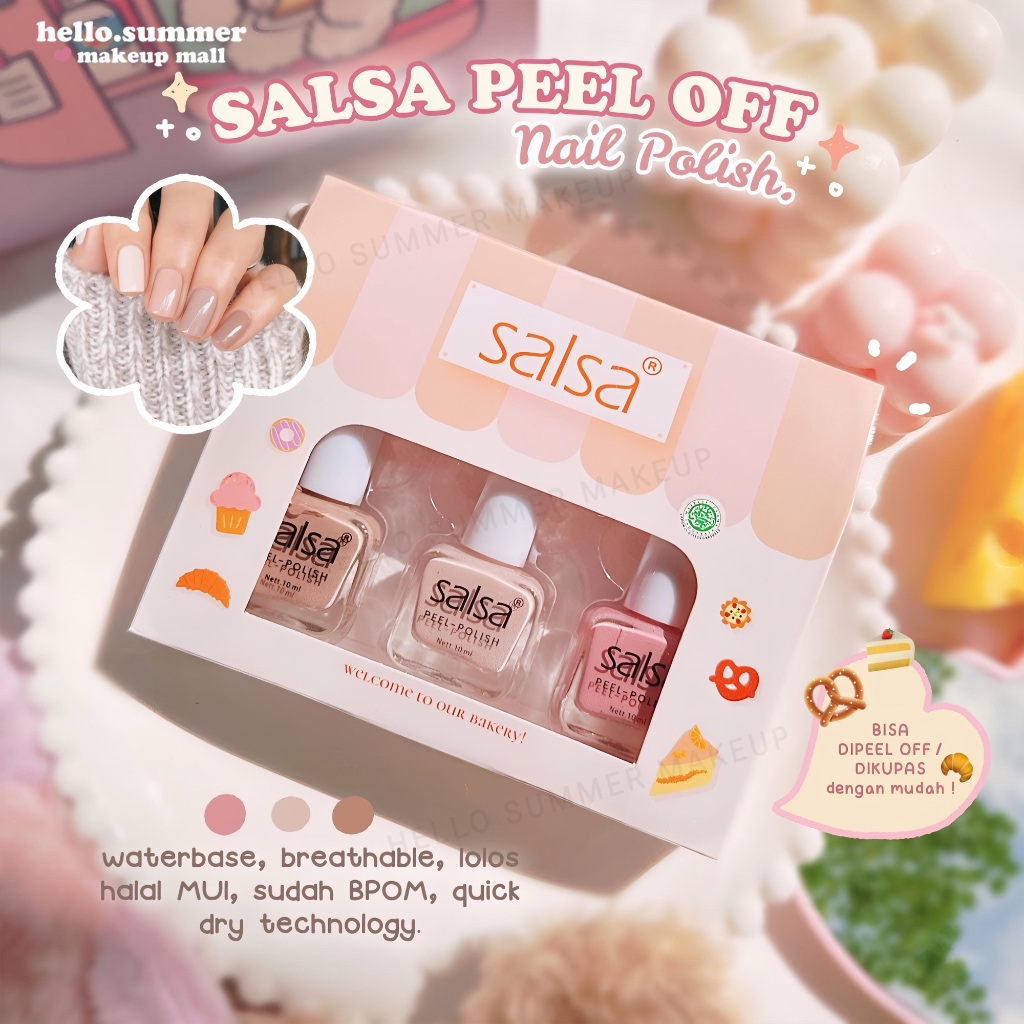 SALSA Kutek PEEL OFF Nail Polish Set 3in1 Kutek Muslimah Kutek Halal BPOM Water Based