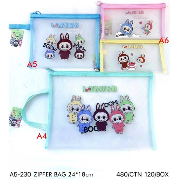 

Zipper Bag LABUBU A4/A5/A6 / Mesh Document Pouch /Tas Jaring Resleting LABUBU