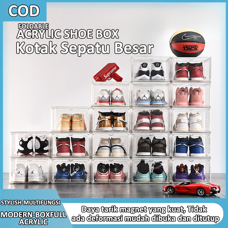 Kotak Sepatu Transparan Acrylic Box  Ukuran Besar Shoes Box  Stackable ​Tempat Penyimpanan Sepatu Ra