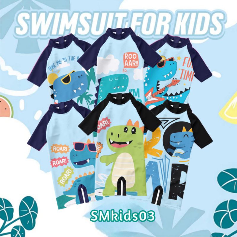 Baju Renang Anak Laki-laki Motif Dinosaurus Lucu / Bahan Spandek Balon Premium