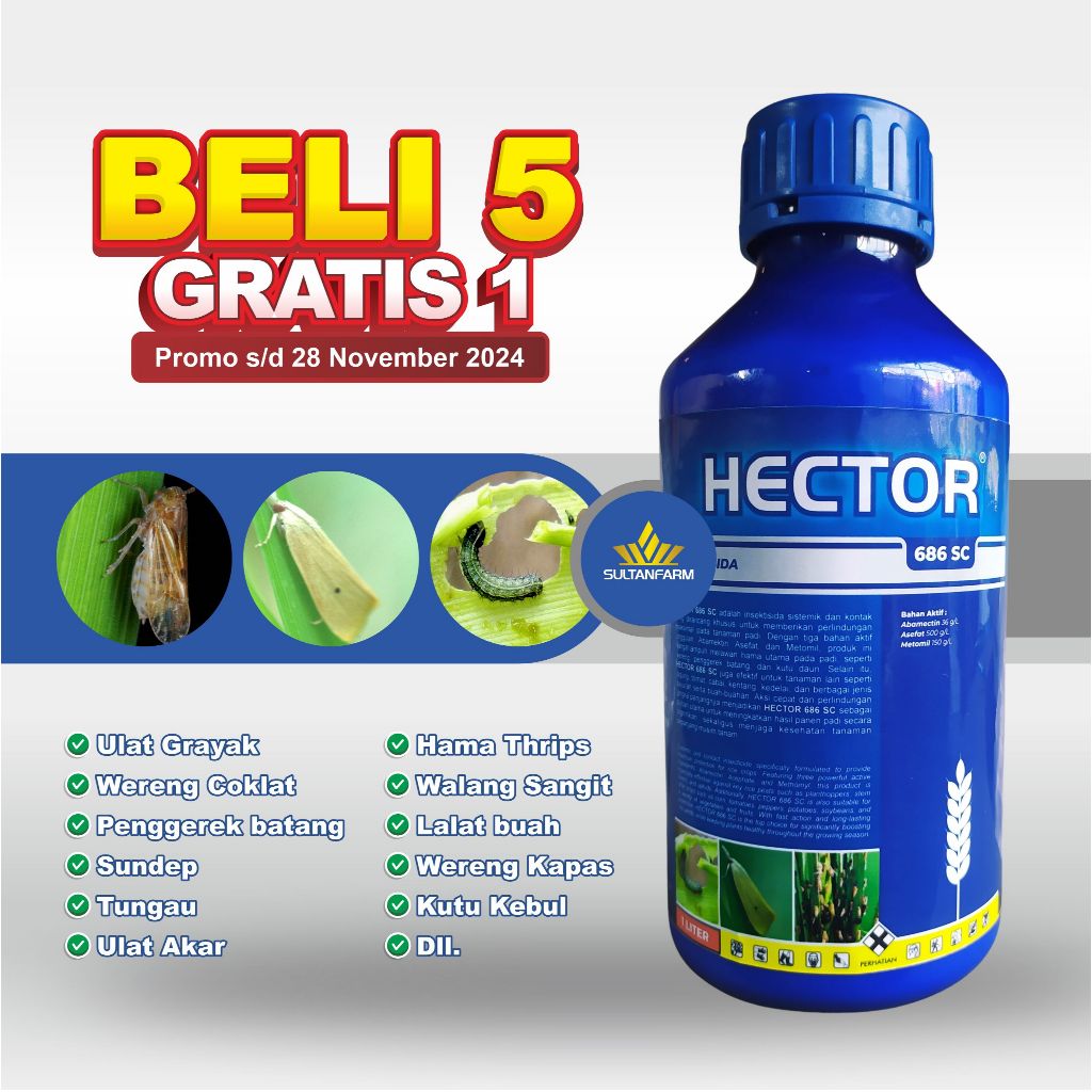 HECTOR 686 SC - Insektisida 500 ML Racun Ulat Dan Serangga Dengan B.A Abamectin/Asefat/Metomil
