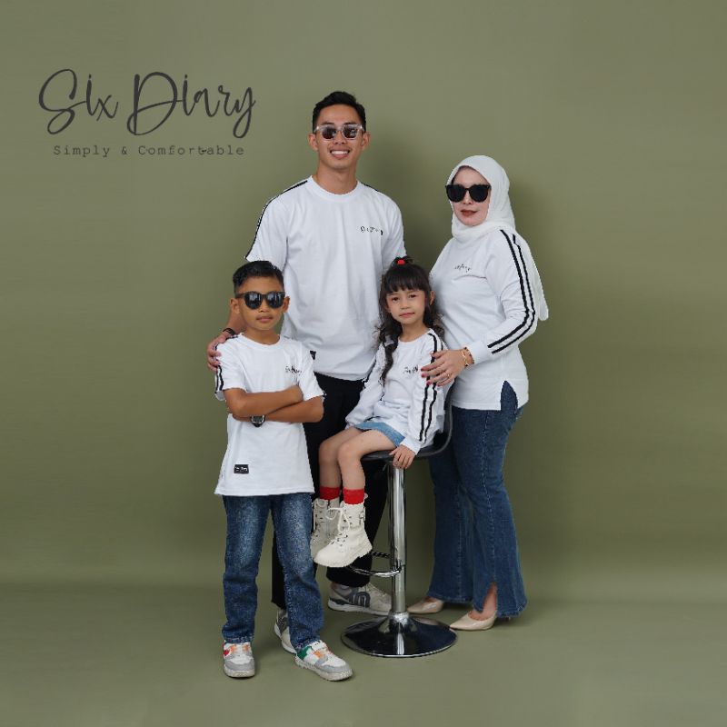 Baju Atasan Set keluarga | Kaos Couple family Six Diary Original Putih Lis Hitam