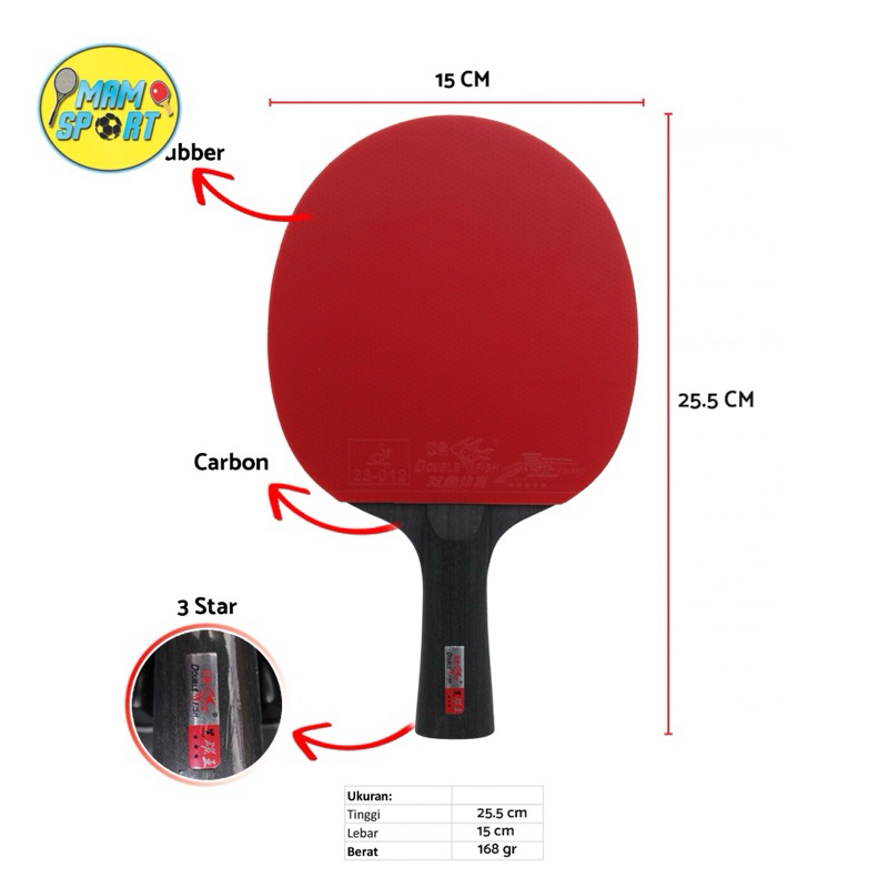 Bet Pingpong Tenis Meja Double Fish Black Carbon King 3Star BC 3 Original