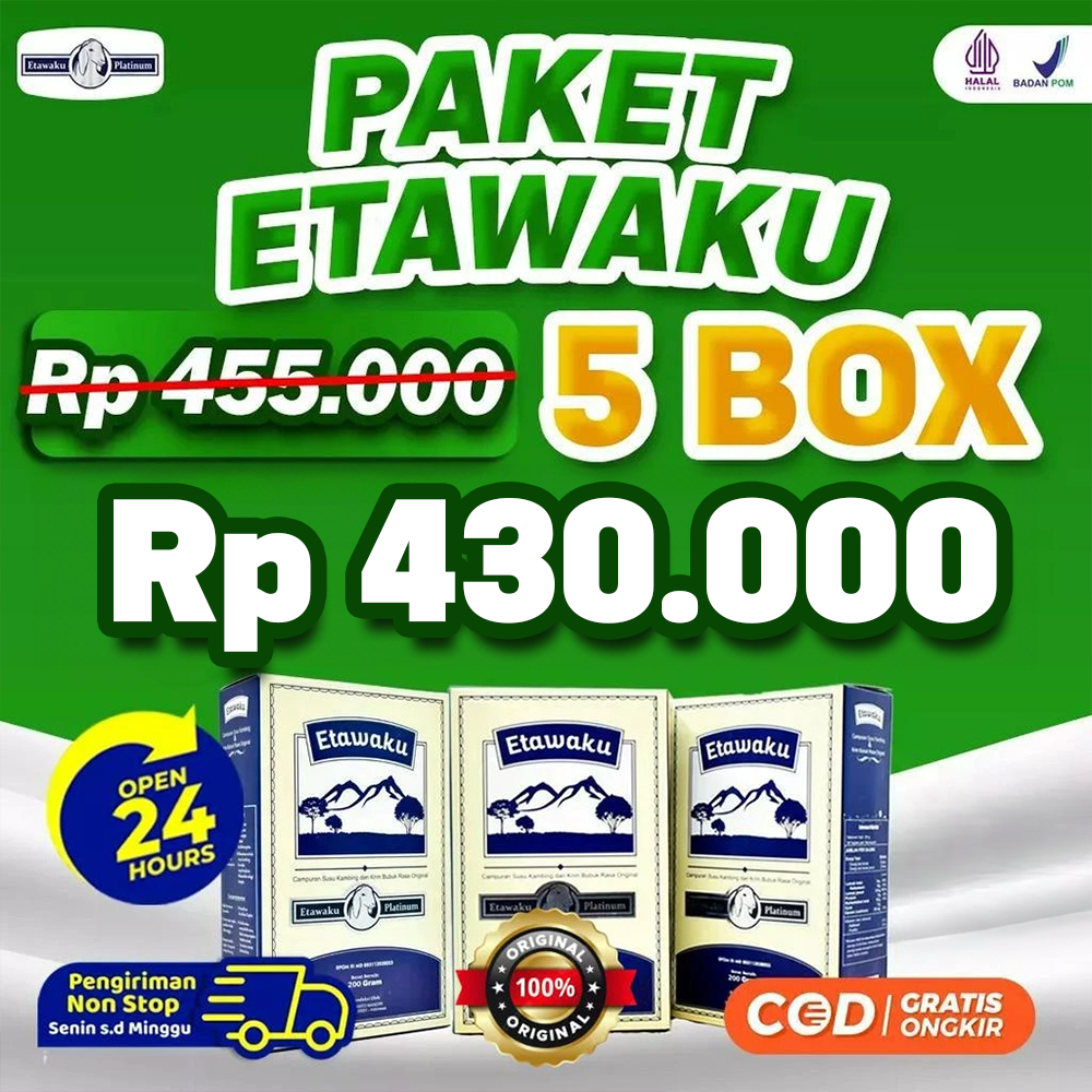 

- Paket 5 Box Atasi Batuk Berdarah Sesak Nafas Asma Susu Kambing Etawa Tingkatkan Kesehatan Tulang & Daya Tahan Tubuh Imunitas Isi 200gr Resmi BPOM Dan Halal MUI Original