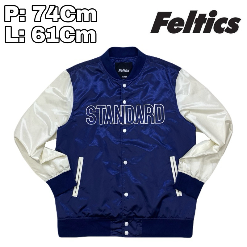 J118 Bomber Varsty Jaket Feltics Standard blue White  Casual Original Harian Of The Future Jacket