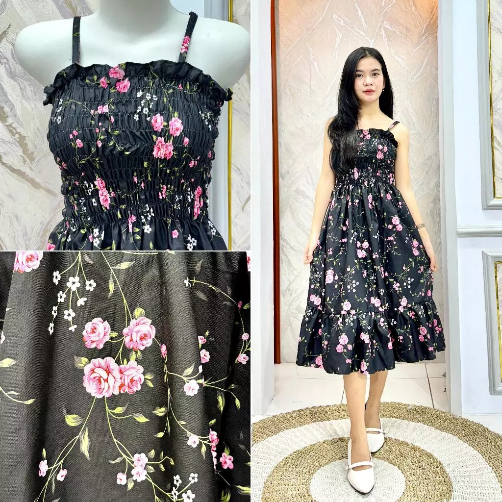 Babydoll * DRESS TALI WANITA * DRESS TANKTOP * Dress Smocked FULL